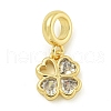 Rack Plating Brass Pave Clear Cubic Zirconia Clover European Dangle Charms KK-Z067-36G-1