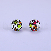 Printed Round with Leopard Print Pattern Silicone Focal Beads SI-JX0056A-07-1