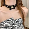 Alloy Pave Imitation Pearl Bowknot Fluffy Plush Choker Necklaces for Women HW5104-2-2