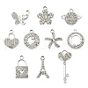 10Pcs 10 Style Platinum Tone Alloy Rhinestone Pendants ALRI-YW0001-13-1