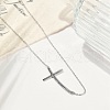 304 Stainless Steel Religion Curved Cross Pendant Cable Chain Necklaces for Women NJEW-P320-13P-3