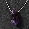 Natural Amethyst Double Terminal Pointed Faceted Bullet Pendant Necklaces NJEW-C080-01P-02-2