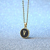 Alloy Black Enamel Flat Round with Letter Pendant Necklaces for Women WG4B845-22-1