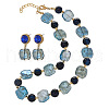 Square & Round Glass Beaded Necklaces & Stud Dangle Earrings Sets for Women FS-WG16680-01-5