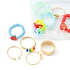 12Pcs 12 Style Cherry & Strawberry & Flower Glass Seed & Polymer Clay Heishi Beaded Stretch Finger Rings RJEW-YW0001-01-2