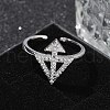 Brass Micro Pave Clear Cubic Zirconia Cuff Finger Rings for Women RJEW-U033-05P-2