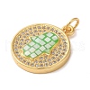 Flat Round with Hamsa Hand Rack Plating Brass Cubic Zirconia Pendants KK-K385-051G-3