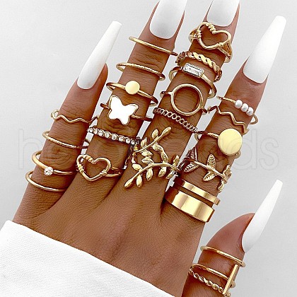 22Pcs Alloy & Rhinestone & Plastic Pearl Finger Rings WGAC171-02-1
