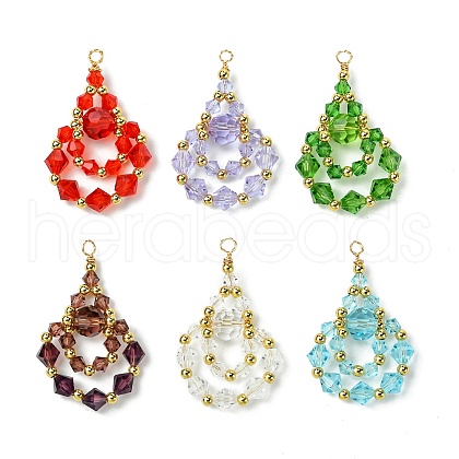 Imitation Austrian Crystal Beads with Eco-Friendly Copper Wire and Brass Beads Pendants PALLOY-JF03285-1