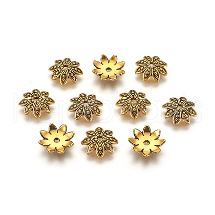 8-Petal Tibetan Style Alloy Flower Bead Caps TIBEB-2347-AG-LF-1