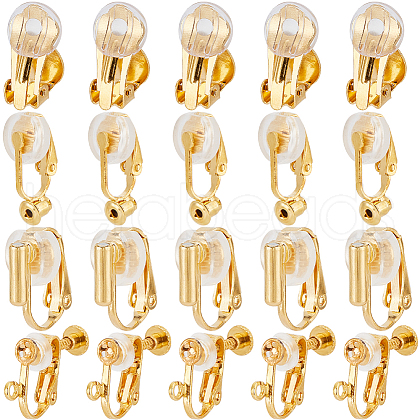 SOFPLATE 32Pcs 4 Style Brass Clip-on Earring Converters Findings KK-SP0001-28G-1