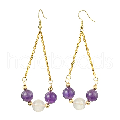 Natural Amethyst & Rose Quartz Dangle Earrings EJEW-JE05998-1