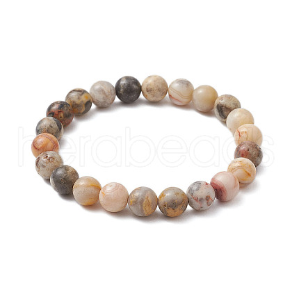 Round Natural Crazy Agate Beaded Stretch Bracelets for Women BJEW-JB11045-01-1