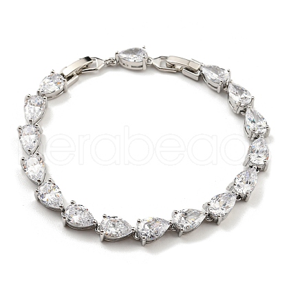 Rack Plating Brass Pave Cubic Zirconia Teardrop Links Bracelets for Women BJEW-H604-01P-05-1