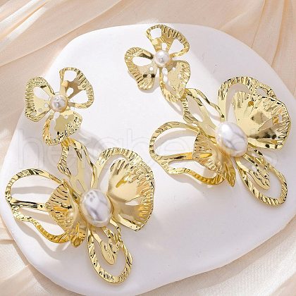 Alloy & Iron & Imitation Pearl Stud Earrings EJEW-M075-09G-1