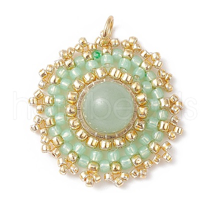 Natural Green Aventurine Flat Round Pendants PALLOY-MZ00135-04-1