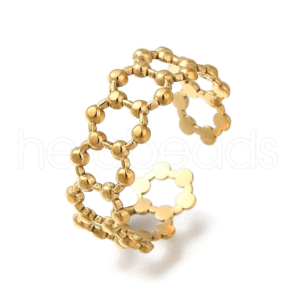 Hollow Hexagon 304 Stainless Steel Open Cuff Ring for Women RJEW-F161-02G-24-1
