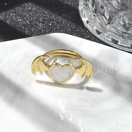 Heart with Wing Enamel Finger Rings RJEW-G337-05G-02-1