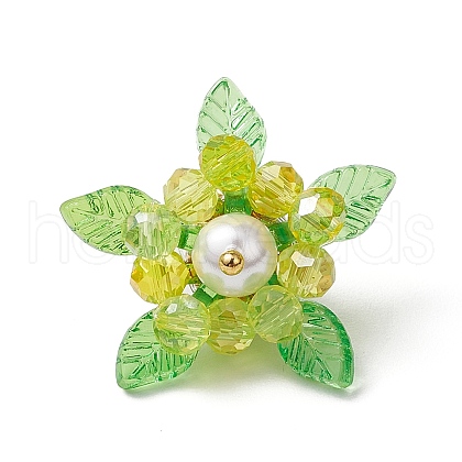 Glass with Round Shell Pearl & Acrylic Charms & Brass Seed Beads Pendants PALLOY-MZ00646-03-1