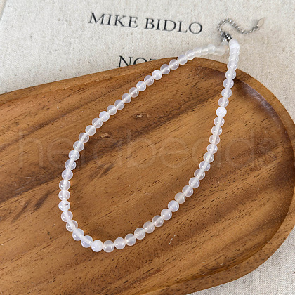 6mm Round Natural White Ice Agate Handmade Beaded Necklaces Vintage Collarbone Accessory FL2924-2-1