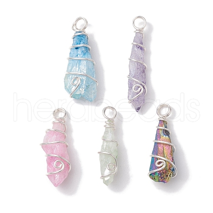 Electroplated Natural Quartz Crystal Copper Wire Wrapped Pendants PALLOY-JF02676-02-1