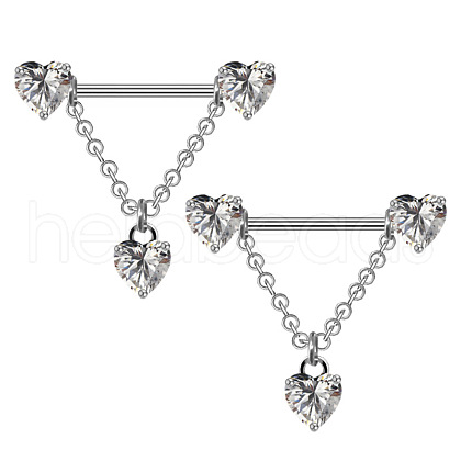 316L Stainless Steel Clear Cubic Zirconia Heart Nipple Stirrup WGBCE0A-01-1
