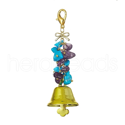 Synthetic Turquoise & Natural Amethyst  Chips & Alloy Bowknot Kcychain HJEW-JM01313-02-1