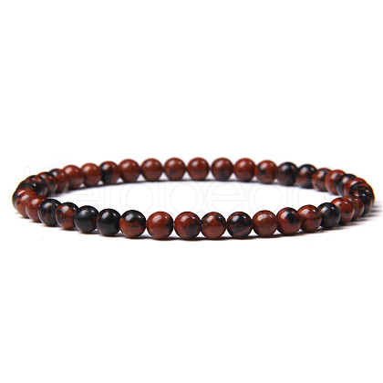 4mm Round Natural Mahogany Obsidian Beads Bracelet for Men KG3069-12-1