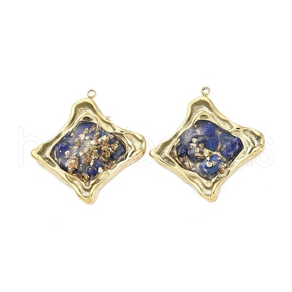 304 Stainless Steel Pave Natural Lapis Lazuli Pendants STAS-V003-04G-04-1