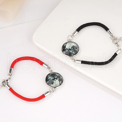 2Pcs Alloy Glass Flat Round Link Bracelets WG69686-04-1