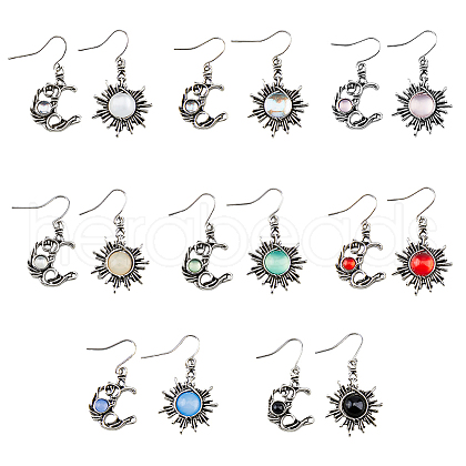 FIBLOOM 8 Sets 8 Colors Sun & Moon Glass Asymmetrical Earrings EJEW-FI0002-05-1