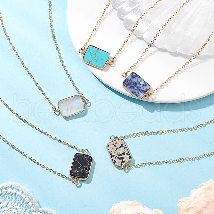 Natural Rose Quartz/Dalmatian Jasper/Tiger Eye/Sodalite/ Synthetic Turquoise Rectangle Pendant Necklaces NJEW-JN05159-1