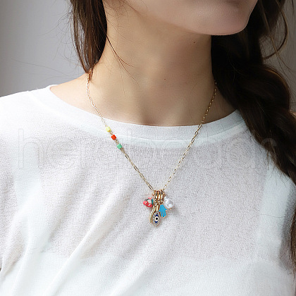 Hamsa Hand & Evil Eye & Pepper Alloy Enamel & Plastic Pearl Pendant Necklaces for Women FS-WG9A1DD-01-1