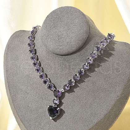 Brass Cubic Zirconia Heart Pendant Necklaces NJEW-Z059-07P-02-1
