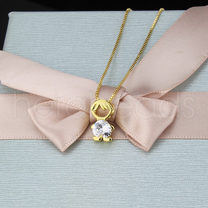 Brass Pave Heart Cubic Zirconia Boy Pendant Box Chain Necklaces FS-WGE547A-01-1
