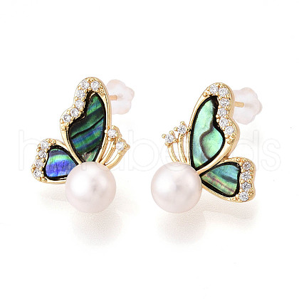 Mother's Day Jewellery Butterfly Brass Natural Pearl Stud Earrings PEAR-N020-06U-1