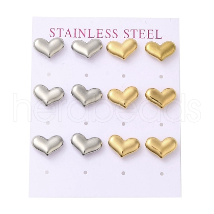 304 Stainless Steel Heart Stud Earrings EJEW-C099-12PG-1