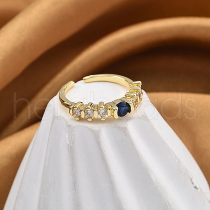 Rack Plating Brass Micro Pave Cubic Zirconia Cuff Finger Rings for Women RJEW-M028-51G-1