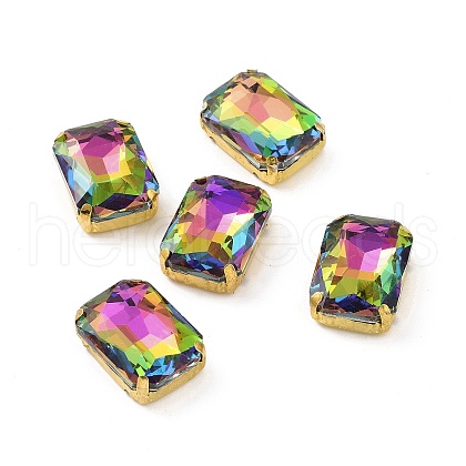 Rectangle Octagon Shape Sew on Glass Rhinestone DIY-E062-01G-03-1
