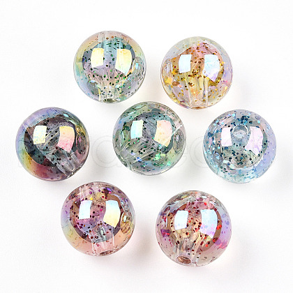 UV Plating Rainbow Iridescent Acrylic Beads OACR-T026-02-1