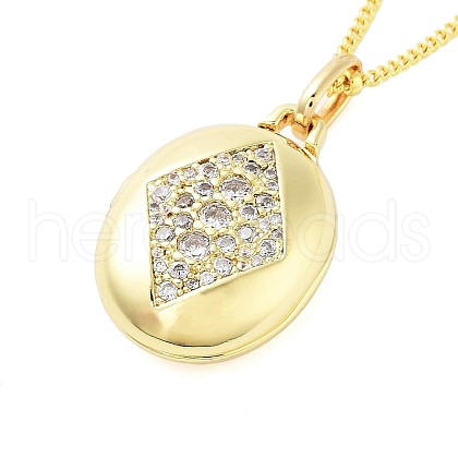 Brass Micro Pave Clear Cubic Zirconia Satellite Chain Locket Pendant Necklaces for Women NJEW-M009-03G-B-1