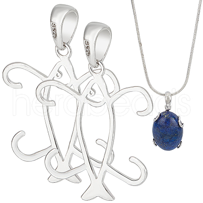 BENECREAT 2Pcs 925 Sterling Silver Prongs Pendant Blank Fish Cabochon Settings STER-BC0002-60P-1