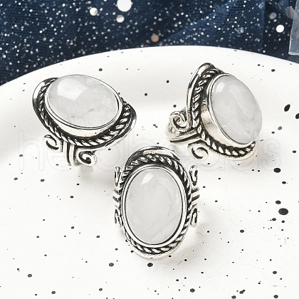 Natural Quartz Crystal Adjustable Rings RJEW-I108-01AS-09-1