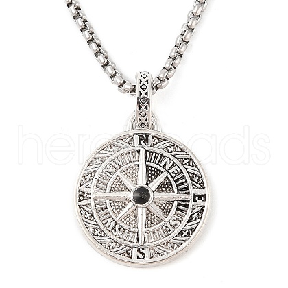 Alloy Black Enamel Viking Compass Pendant Necklaces NJEW-P316-01P-1