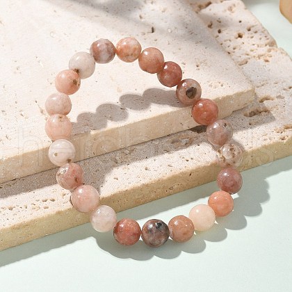 Natural Plum Blossom Jasper Beads Stretch Bracelets BJEW-F380-01-B08-1