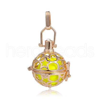 Golden Plated Brass Hollow Round Cage Pendants KK-J226-11G-1