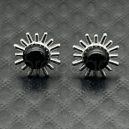 Alloy Natural Tiger Eye Flower Stud Earrings OL8231-8-1