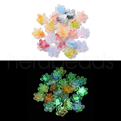 Flower Resin Cabochons with Glitter Powder CRES-Q006-04A-1