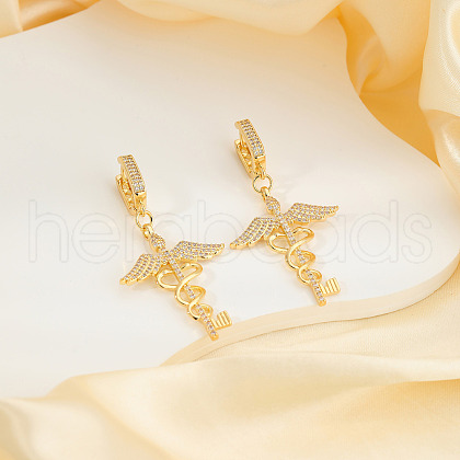 Fashionable Brass Clear Cubic Zirconia Double Snake with Wing Hoop Earrings IC7778-2-1
