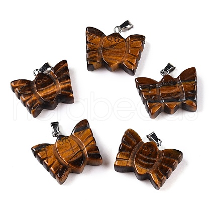 Natural Tiger Eye Carved Butterfly Pendants G-N342-01B-1
